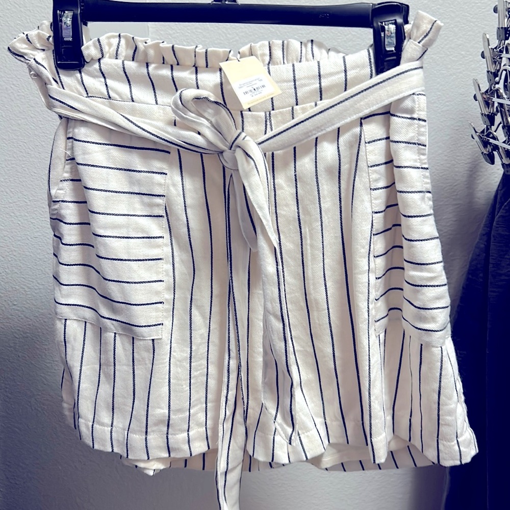 Large tie waist paper bag shorts